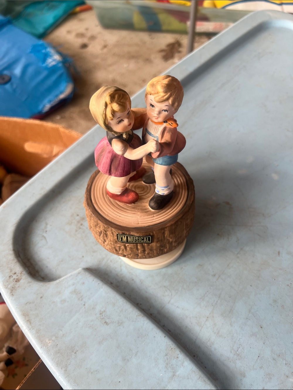 Source Unknown Pink & Blue Dancing Couple Musical Figurine